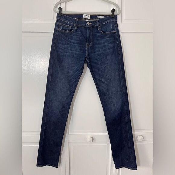 Men's FRAME Denim L'Homme Slim Jeans Dark Wash Slight Distress Size 31 - Picture 1 of 10